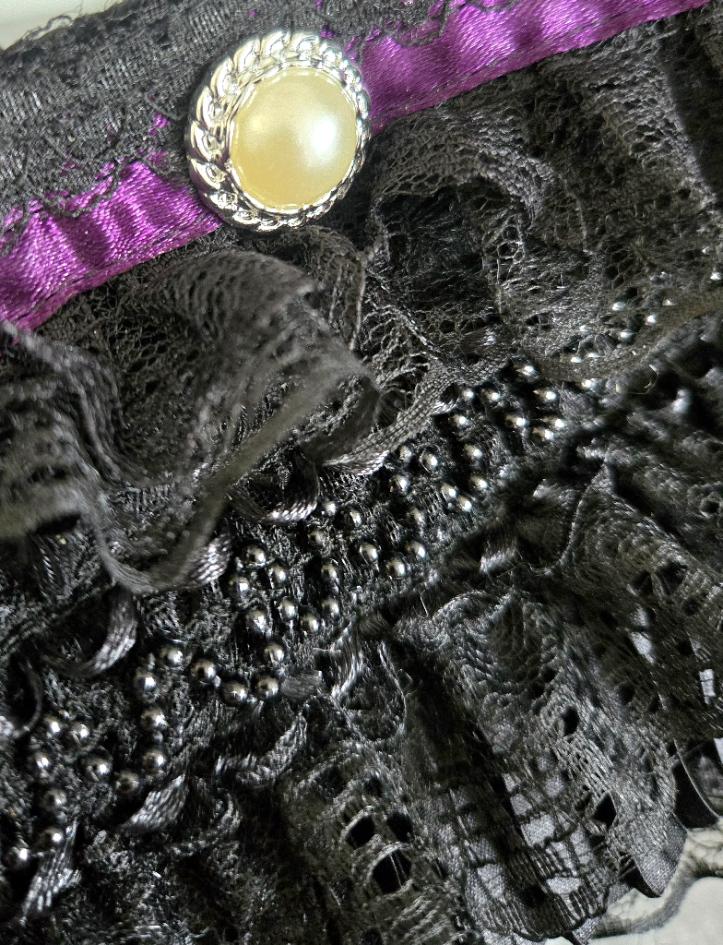 Gothic Lolita Kawaii Hand Bag Black Purple Velvet Satin Lace Cosplay Tea Party - Oh My Gothness