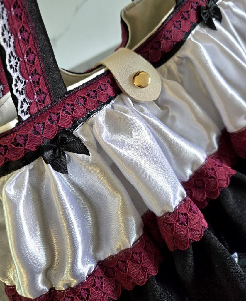Gothic Lolita Kawaii Hand Bag Pink White Flowers Bows Black White Burgundy Satin Lace Cosplay Tea Party - Oh My Gothness