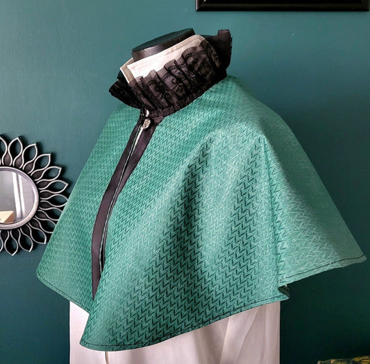 Green Jacquard Victorian Capelet: Steampunk, Gothic Costume - Oh My Gothness
