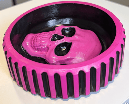 Hand cast and painted black and bright pink chunky skull round jewellery trinket - Oh My Gothness