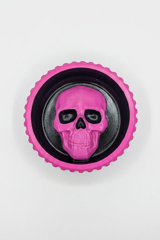 Hand cast and painted black and bright pink chunky skull round jewellery trinket - Oh My Gothness
