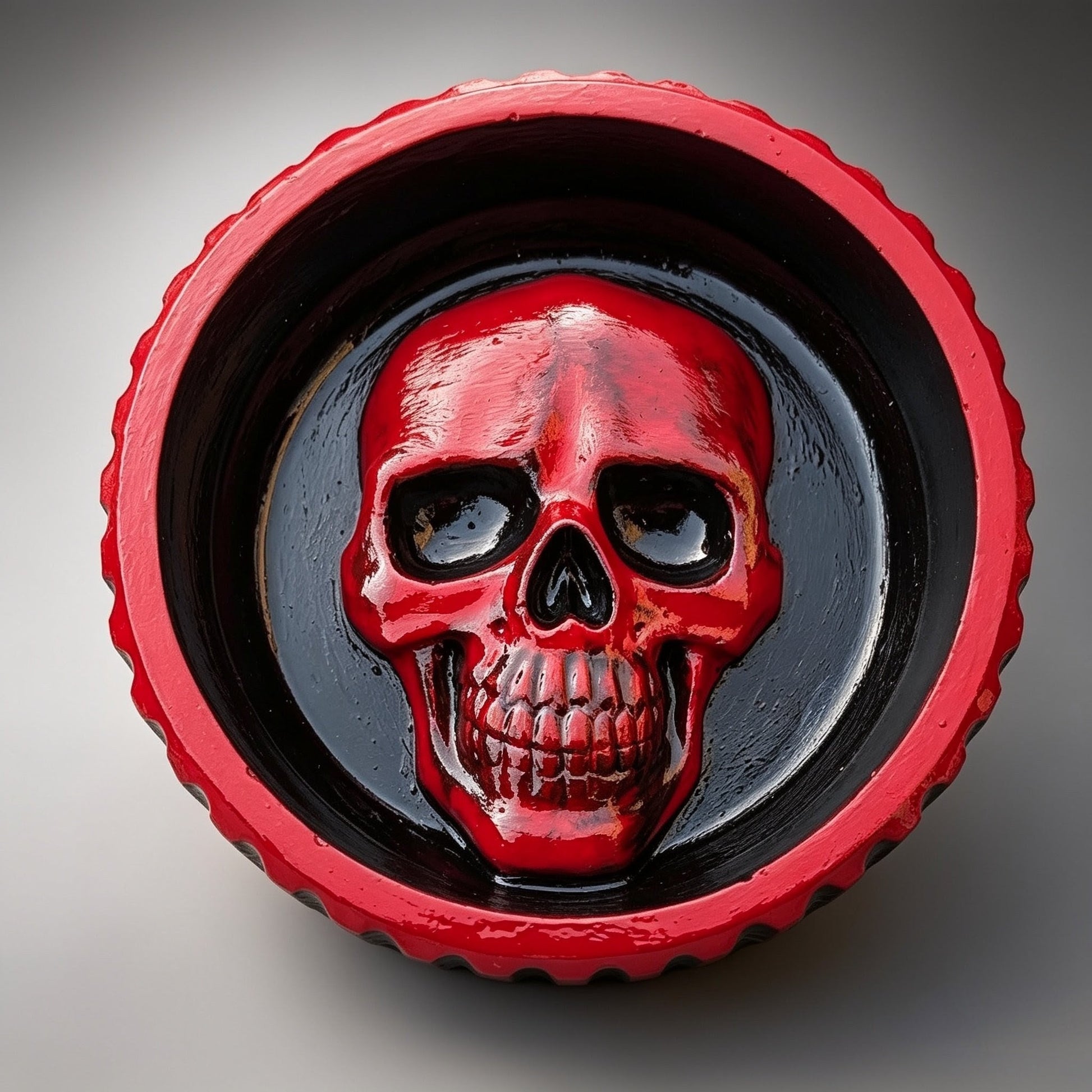 Hand cast and Painted Black and Red Chunky Skull Round Jewellery Trinket Dish - Oh My Gothness