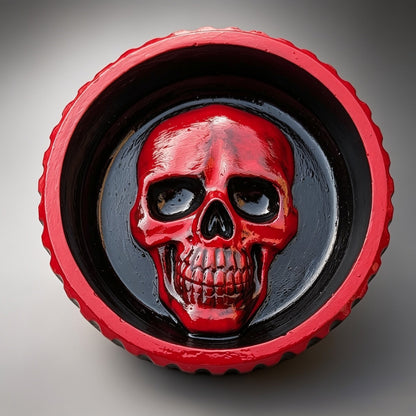 Hand cast and Painted Black and Red Chunky Skull Round Jewellery Trinket Dish - Oh My Gothness
