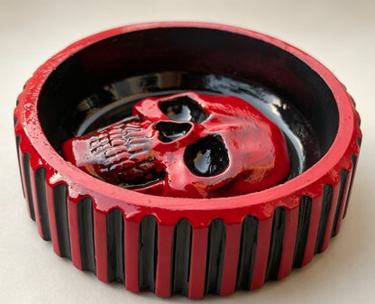 Hand cast and Painted Black and Red Chunky Skull Round Jewellery Trinket Dish - Oh My Gothness