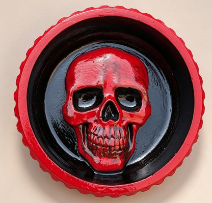 Hand cast and Painted Black and Red Chunky Skull Round Jewellery Trinket Dish - Oh My Gothness