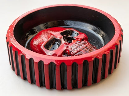 Hand cast and Painted Black and Red Chunky Skull Round Jewellery Trinket Dish - Oh My Gothness