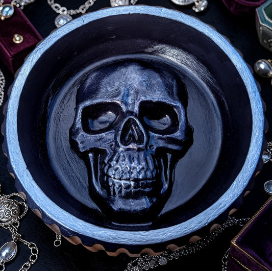Hand cast and painted purple and silver chunky skull round jewellery trinket - Oh My Gothness
