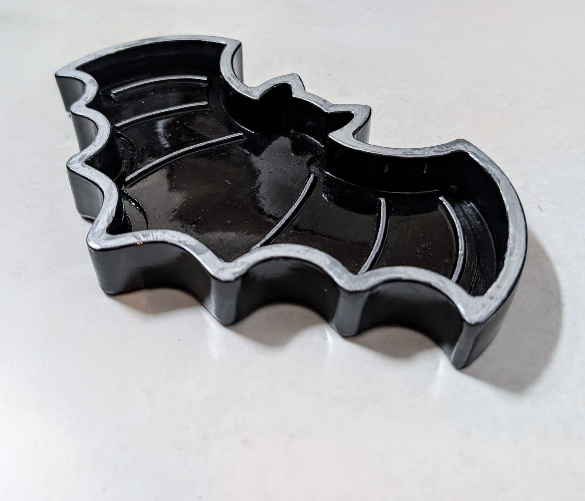 Hand Cast Black + Silver Bat Jewellery Trinket Dish Home Decor Gift - Oh My Gothness