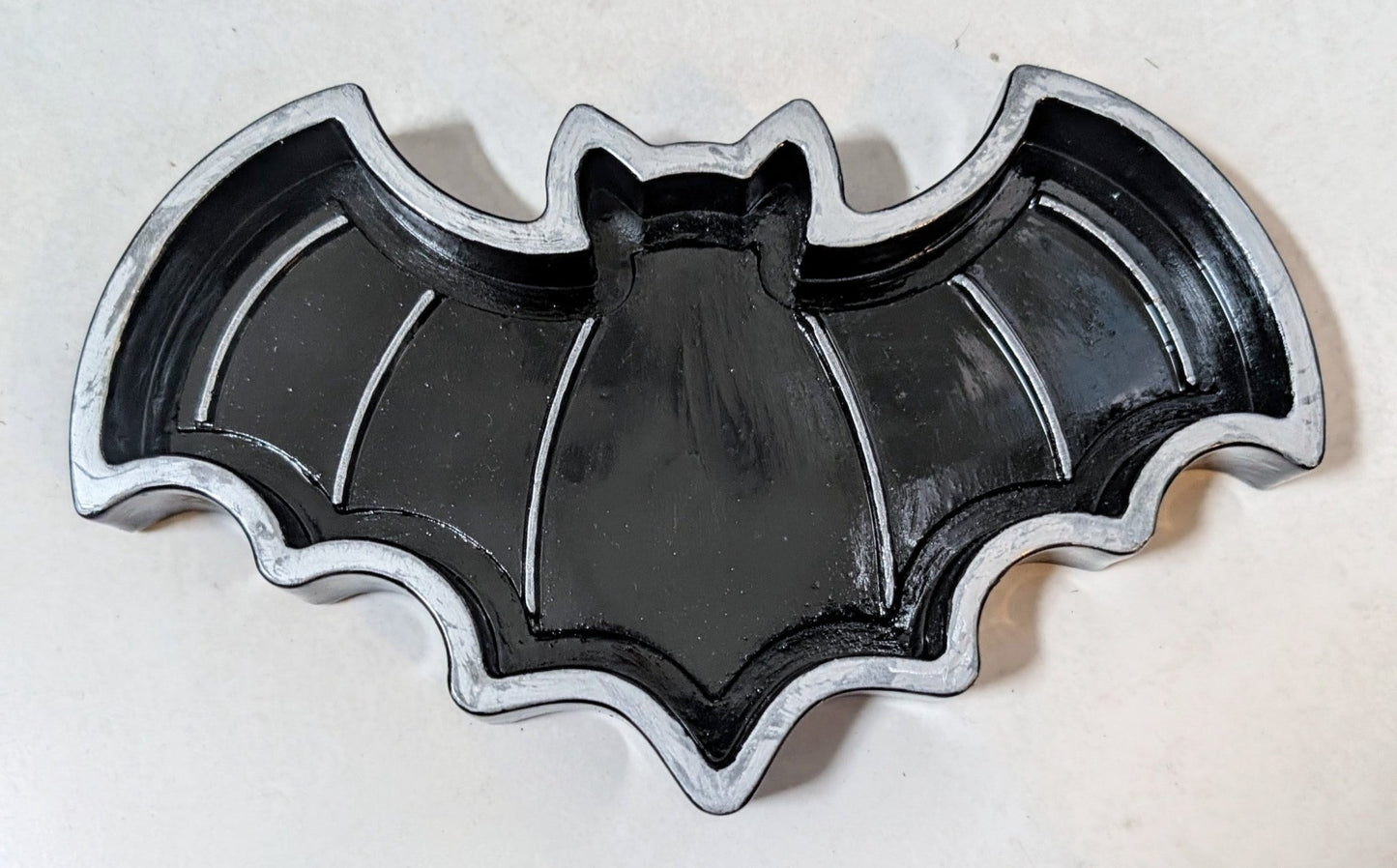Hand Cast Black + Silver Bat Jewellery Trinket Dish Home Decor Gift - Oh My Gothness