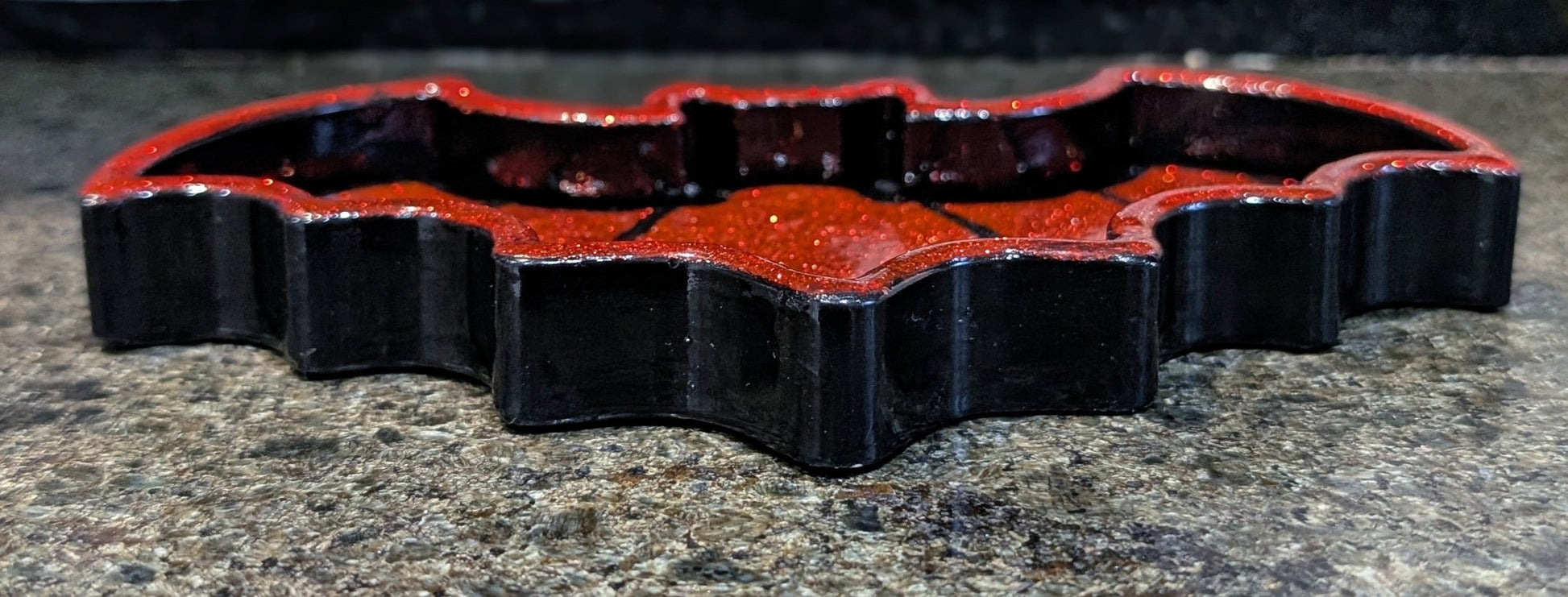 Hand-cast black with red glitter bat shaped jewellery trinket dish tray. Gothic home decor gift - Oh My Gothness