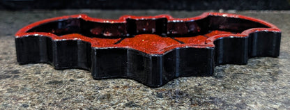 Hand-cast black with red glitter bat shaped jewellery trinket dish tray. Gothic home decor gift - Oh My Gothness