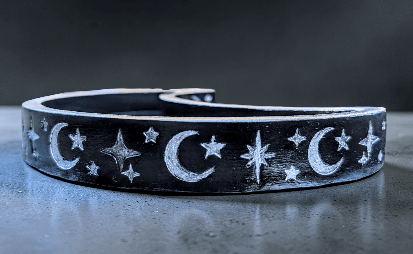 Hand Cast Crescent Moon in Black with Silver Holographic Glitter Ring Dish Trinket Dish - Oh My Gothness