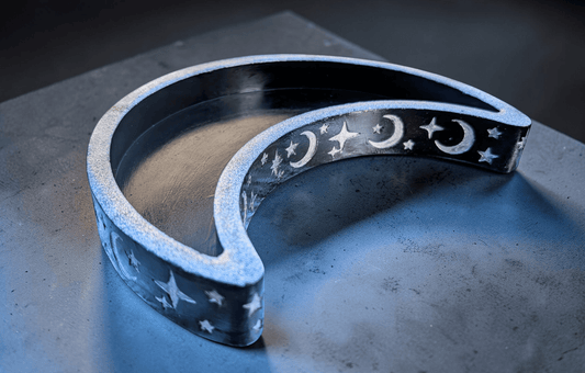 Hand Cast Crescent Moon in Black with Silver Holographic Glitter Ring Dish Trinket Dish - Oh My Gothness