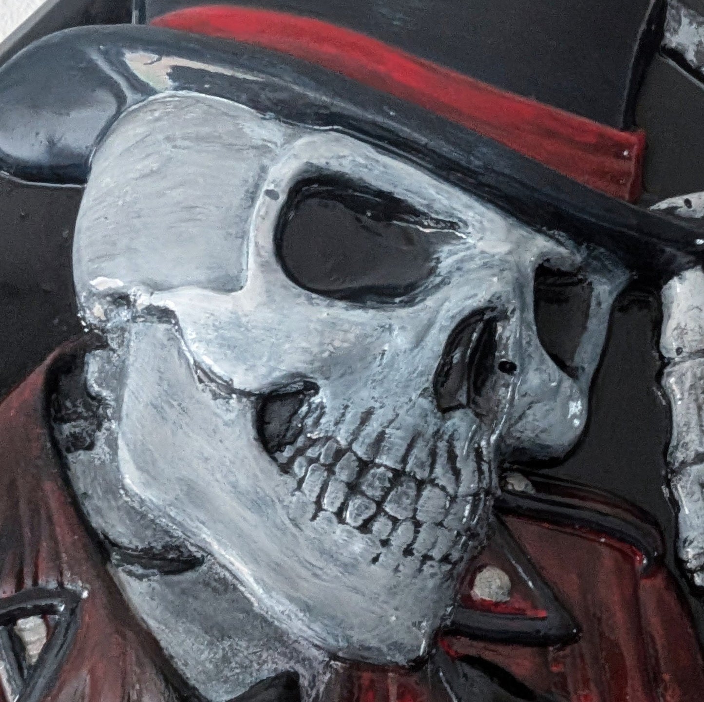 Hand Cast Dapper Deep Blue Top Hat Wearing Skeleton Skull Ace Of Spades Wall Hanging Plaque - Oh My Gothness