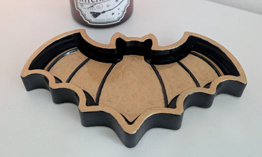 Hand Cast Gold and Dark Blue Bat Jewellery Holder Trinket. Gothic Home Decor - Oh My Gothness