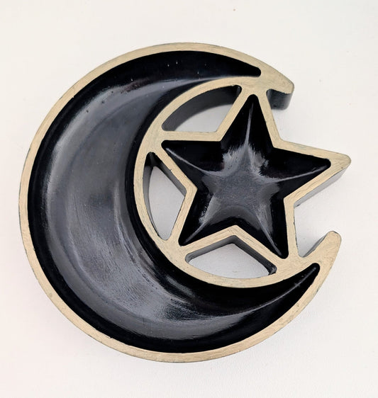 Hand Cast Moon and Stars Trinket in Dark Blue + Pale Gold. Jewellery Holder 90s Gothcore Home Decor - Oh My Gothness