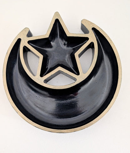 Hand Cast Moon and Stars Trinket in Dark Blue + Pale Gold. Jewellery Holder 90s Gothcore Home Decor - Oh My Gothness
