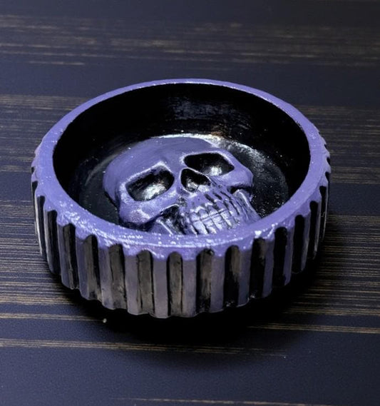 Hand Cast Skull Trinket Dish - Black & Purple Gothic Decor - Oh My Gothness