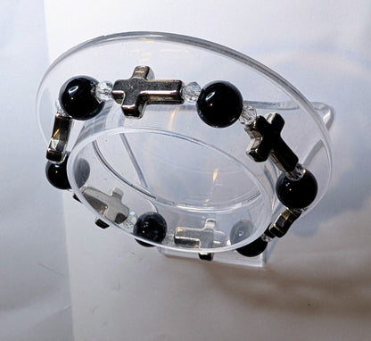 Hand Made Beaded Stretch Bracelet with Crosses. Cute Hand Made Gothic Emo Gift - Oh My Gothness