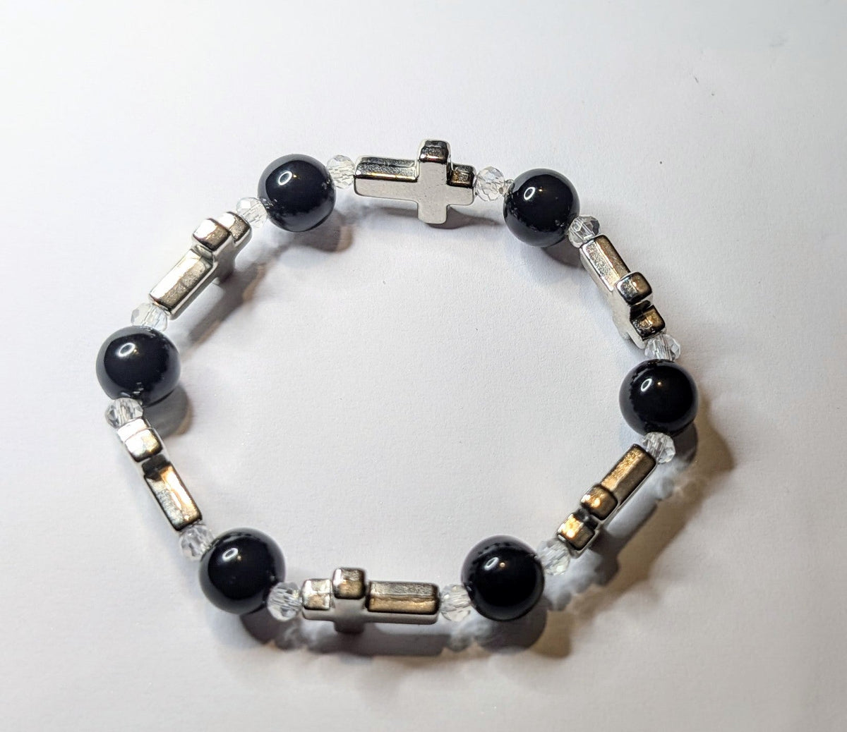 Hand Made Beaded Stretch Bracelet with Crosses. Cute Hand Made Gothic Emo Gift - Oh My Gothness