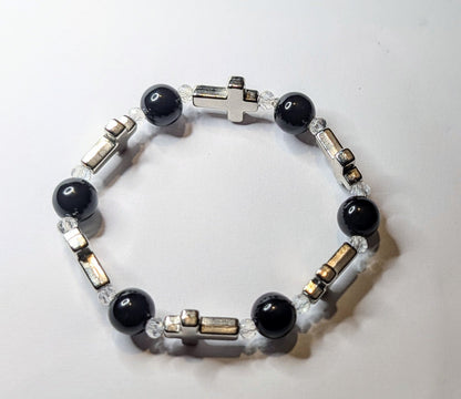 Hand Made Beaded Stretch Bracelet with Crosses. Cute Hand Made Gothic Emo Gift - Oh My Gothness