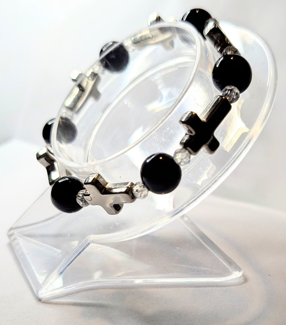 Hand Made Beaded Stretch Bracelet with Crosses. Cute Hand Made Gothic Emo Gift - Oh My Gothness