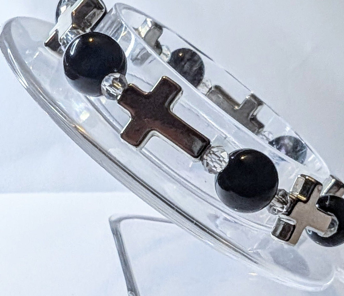 Hand Made Beaded Stretch Bracelet with Crosses. Cute Hand Made Gothic Emo Gift - Oh My Gothness