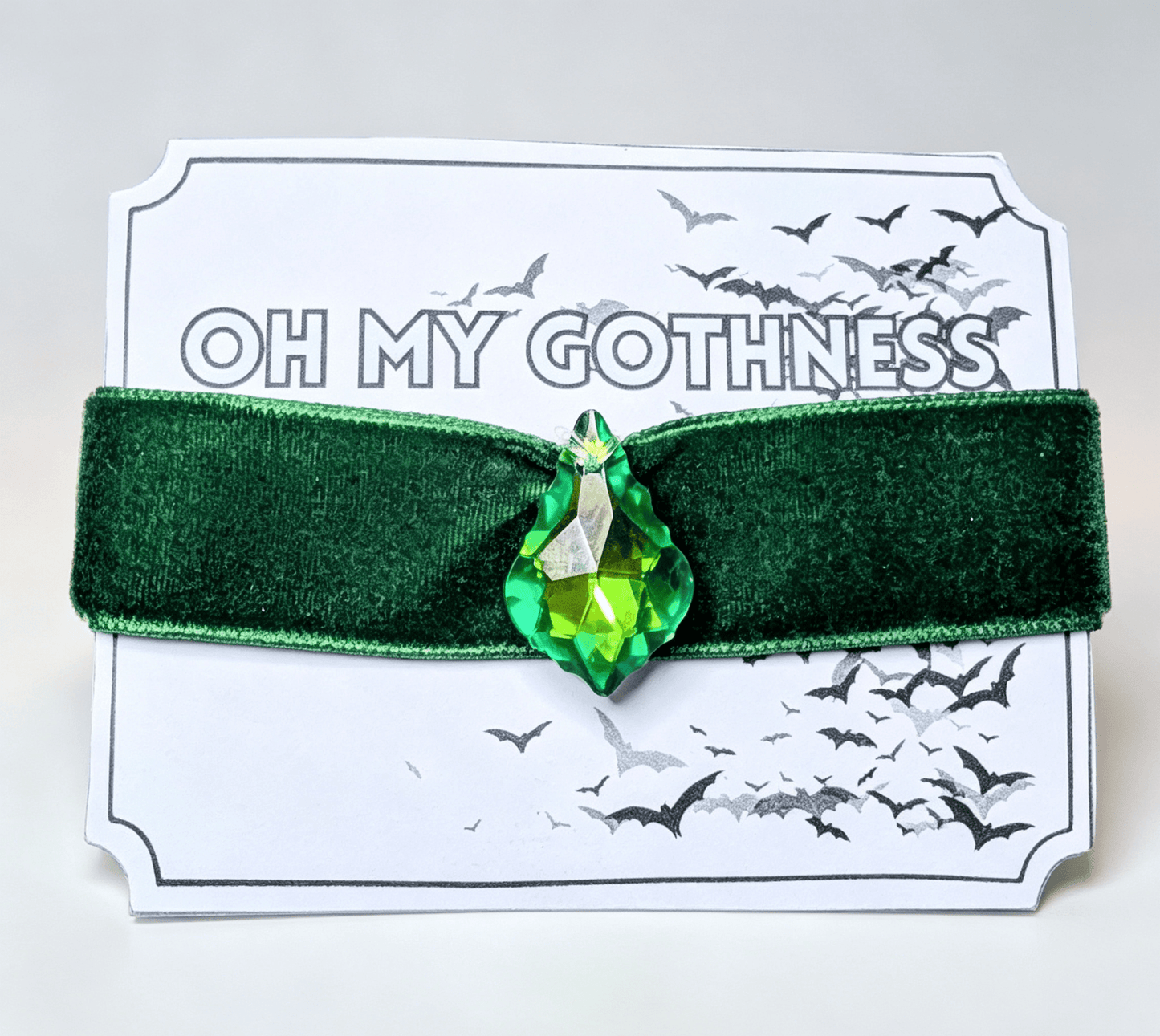 Hand Made Bottle Green Velvet Choker, with Drop Crystal Pendant. Victorian Gothic Gift - Oh My Gothness