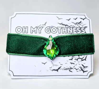 Hand Made Bottle Green Velvet Choker, with Drop Crystal Pendant. Victorian Gothic Gift - Oh My Gothness