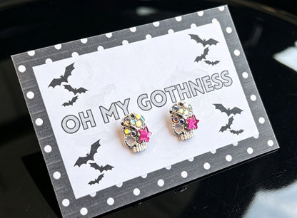 Hand made diamante skull stud earrings. - Oh My Gothness