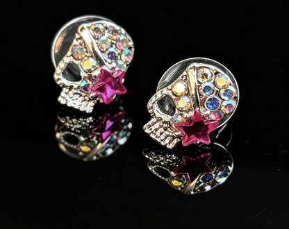 Hand made diamante skull stud earrings. - Oh My Gothness
