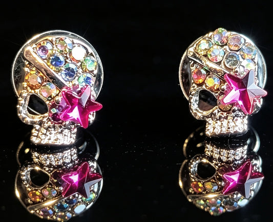 Hand made diamante skull stud earrings. - Oh My Gothness