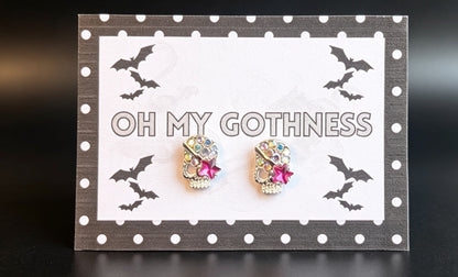 Hand made diamante skull stud earrings. - Oh My Gothness