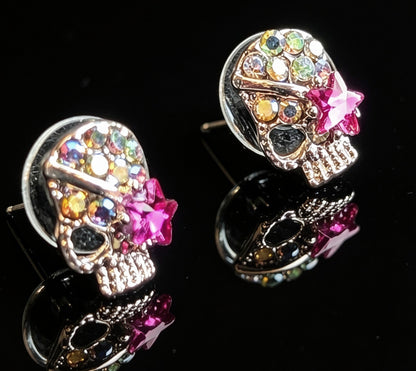 Hand made diamante skull stud earrings. - Oh My Gothness