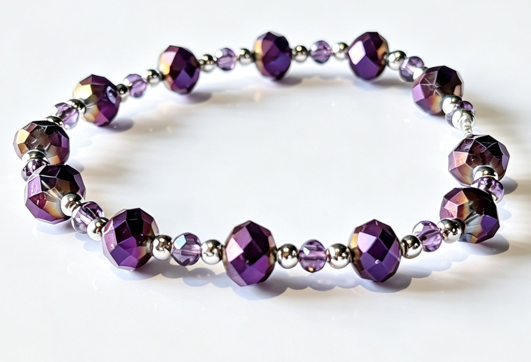 Hand made purple iridescent and silver beaded bracelet. Cute goth gift - Oh My Gothness