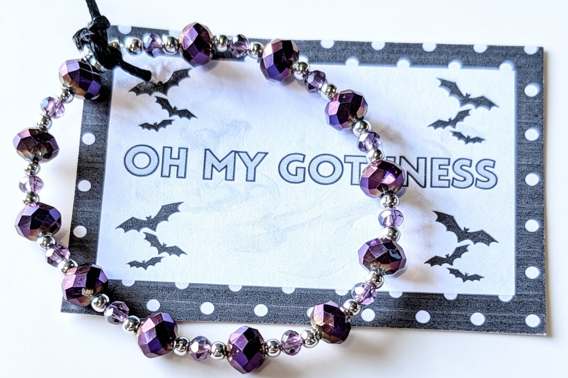 Hand made purple iridescent and silver beaded bracelet. Cute goth gift - Oh My Gothness
