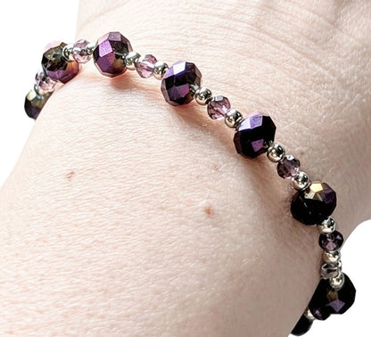 Hand made purple iridescent and silver beaded bracelet. Cute goth gift - Oh My Gothness