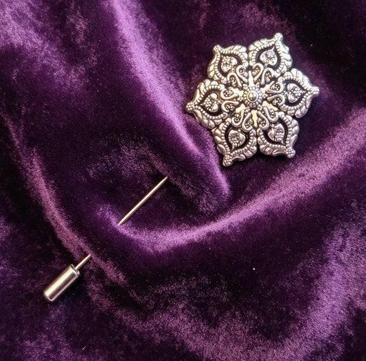 Hand made Silver metal tone decorative flower lapel pin - Oh My Gothness