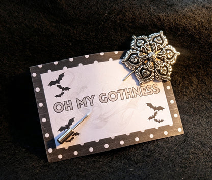 Hand made Silver metal tone decorative flower lapel pin - Oh My Gothness