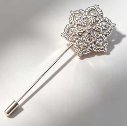 Hand made Silver metal tone decorative flower lapel pin - Oh My Gothness
