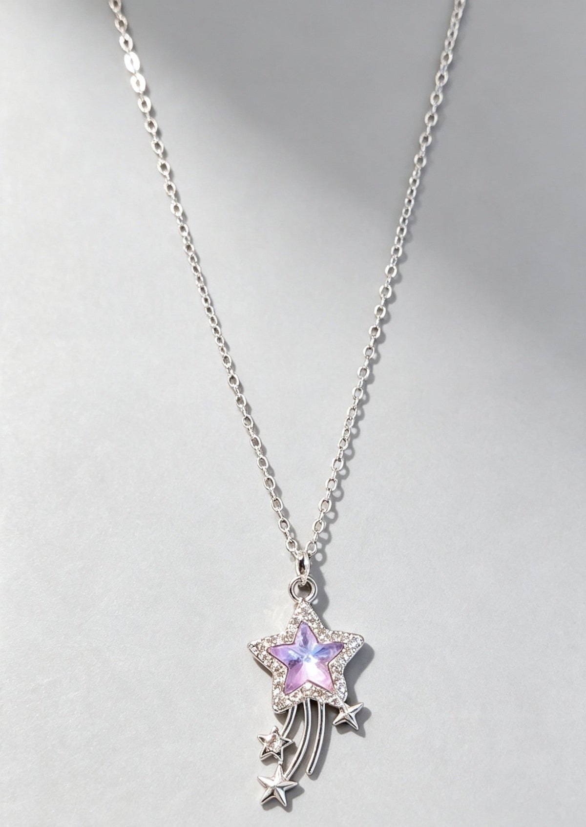 Hand Made Sparkly Light Champagne Pink Star Meteor Pendant Necklace - Oh My Gothness