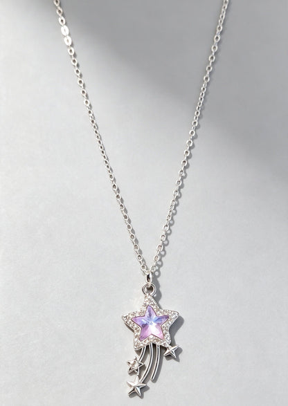 Hand Made Sparkly Light Champagne Pink Star Meteor Pendant Necklace - Oh My Gothness