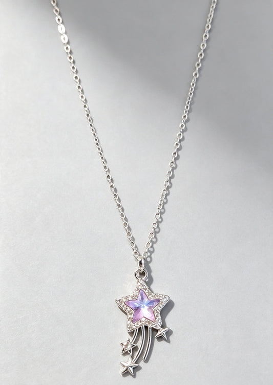 Hand Made Sparkly Light Champagne Pink Star Meteor Pendant Necklace - Oh My Gothness