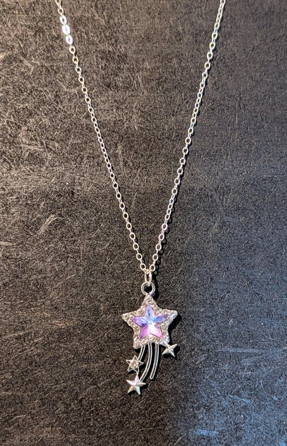 Hand Made Sparkly Light Champagne Pink Star Meteor Pendant Necklace - Oh My Gothness