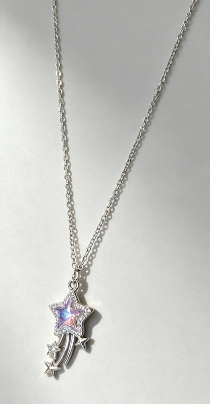 Hand Made Sparkly Light Champagne Pink Star Meteor Pendant Necklace - Oh My Gothness