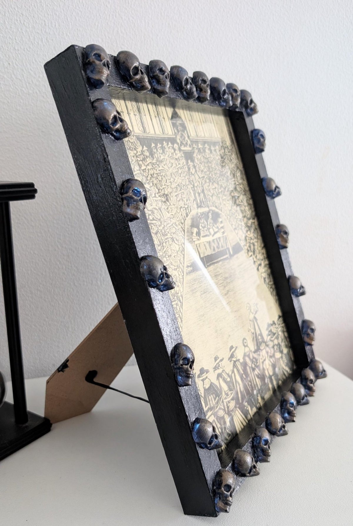 Hand-Painted Gothic Picture Frame – Dark Blue, Antique Gold Skulls (10x8" Portrait) - Oh My Gothness