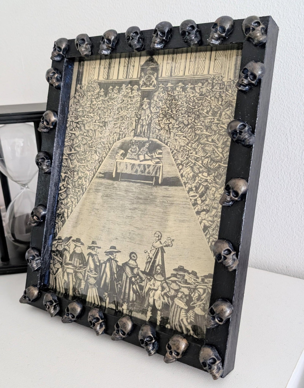 Hand-Painted Gothic Picture Frame – Dark Blue, Antique Gold Skulls (10x8" Portrait) - Oh My Gothness