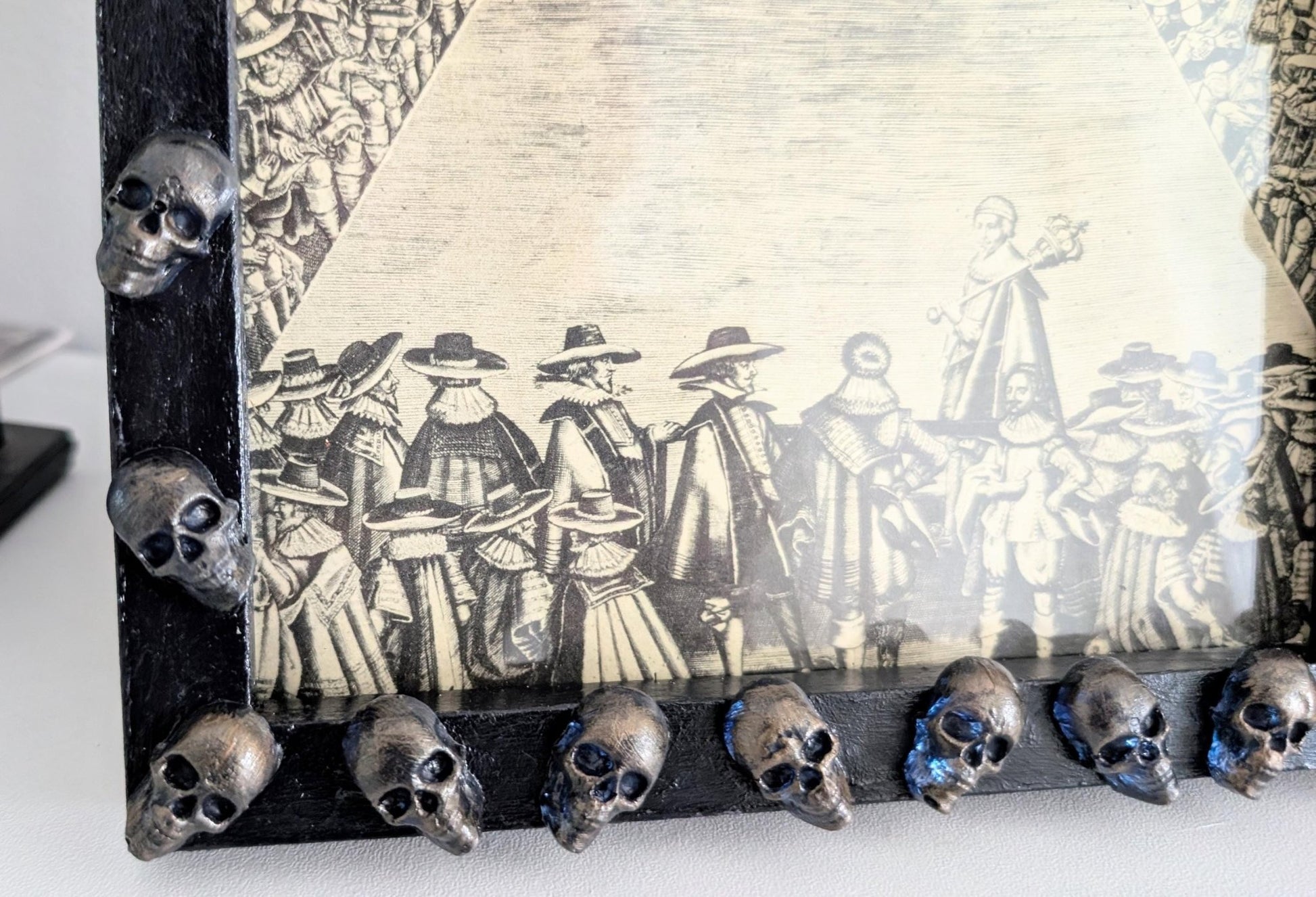 Hand-Painted Gothic Picture Frame – Dark Blue, Antique Gold Skulls (10x8" Portrait) - Oh My Gothness