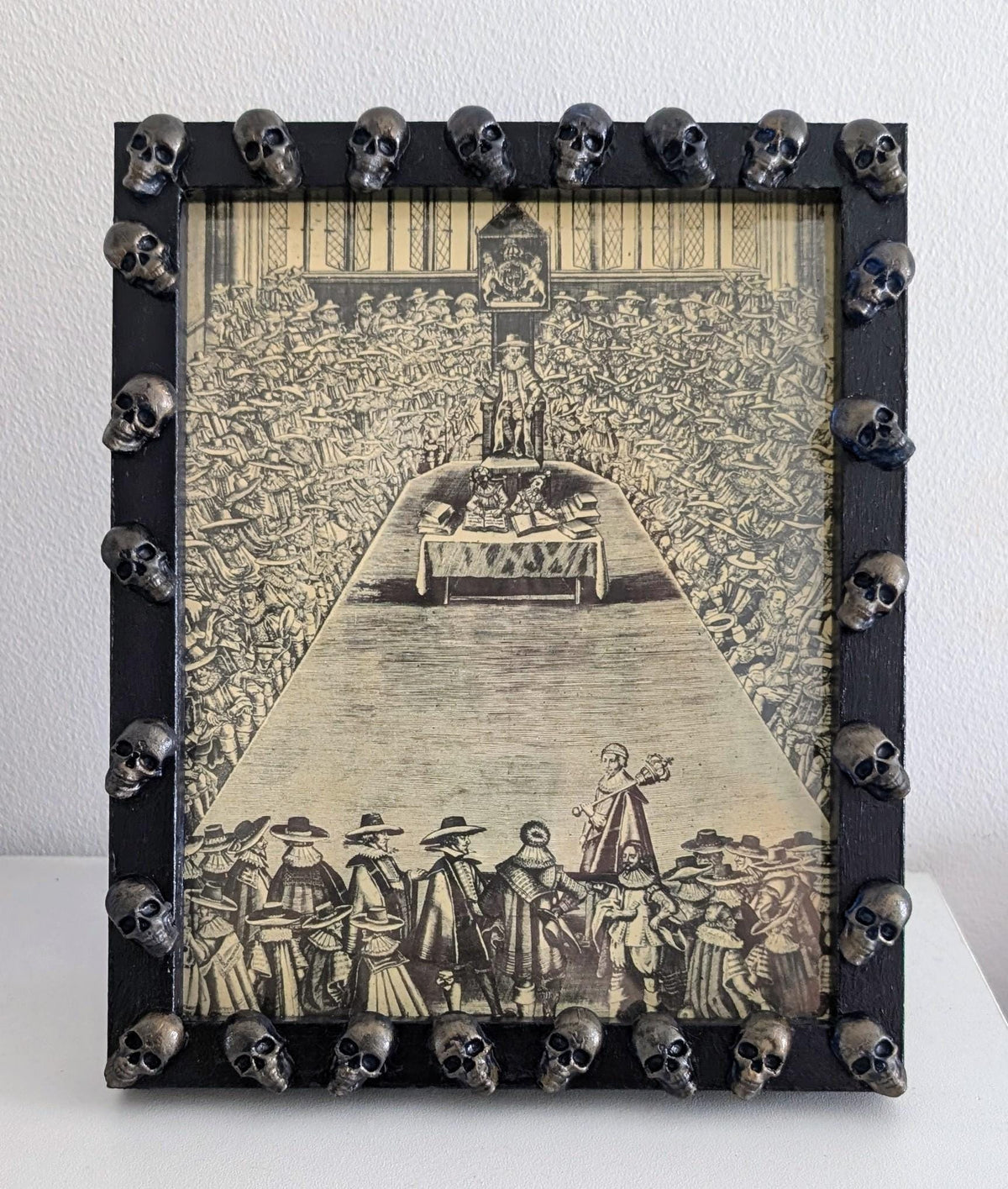 Hand-Painted Gothic Picture Frame – Dark Blue, Antique Gold Skulls (10x8" Portrait) - Oh My Gothness