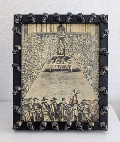 Hand-Painted Gothic Picture Frame – Dark Blue, Antique Gold Skulls (10x8" Portrait) - Oh My Gothness